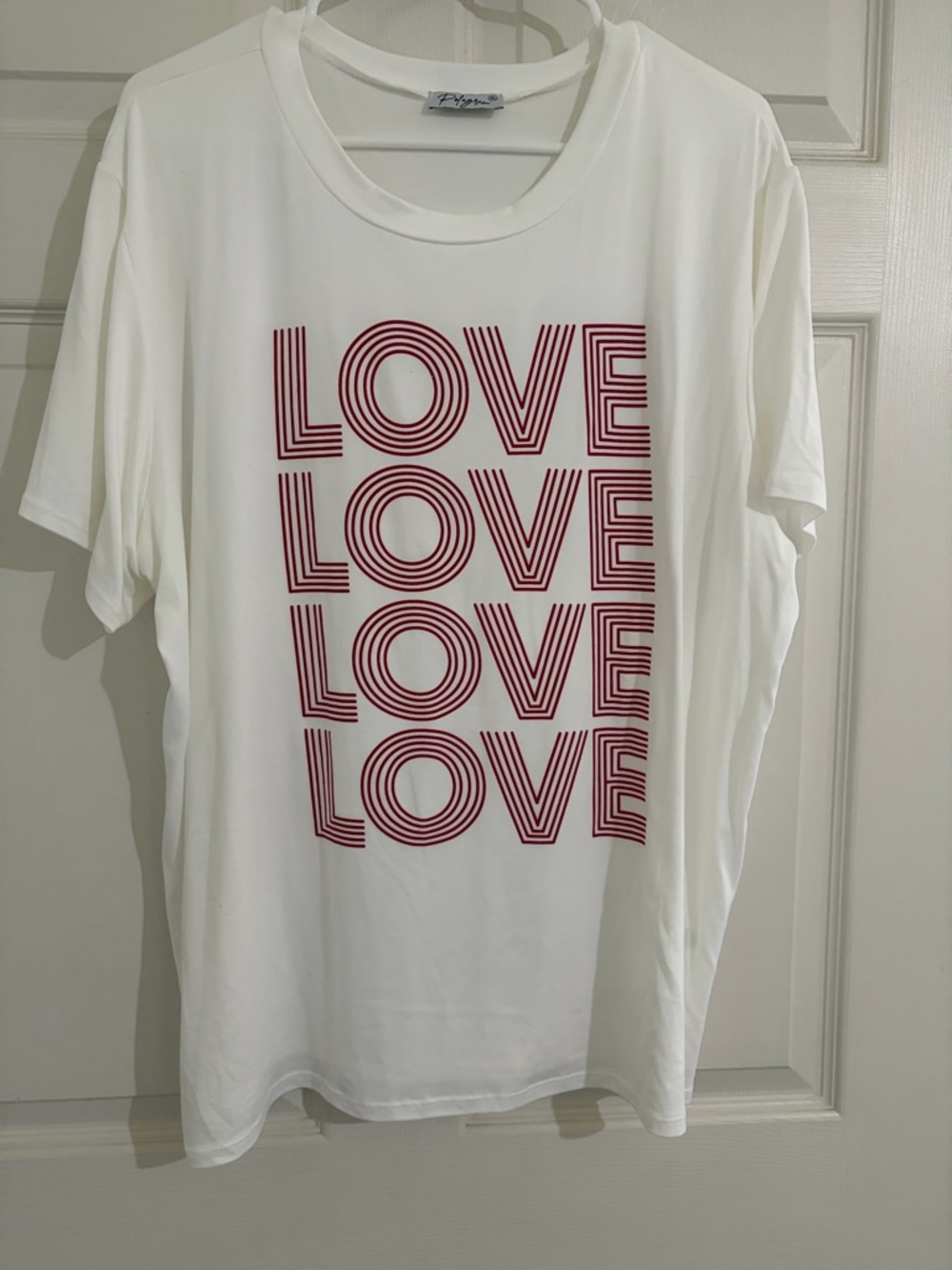 XXL White Graphic Tee LOVE Red Print Short Sleeve Casual T-Shirt